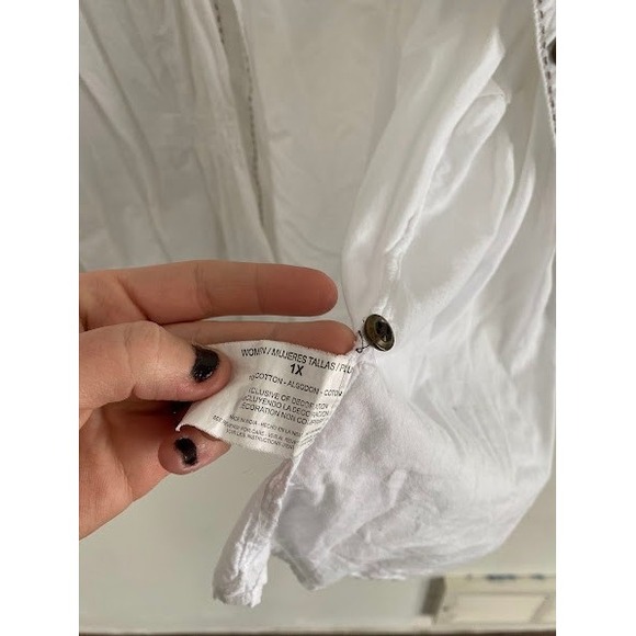 Gloria Vanderbilt White Cotton Button Down Roll Tab Sleeve Shirt Plus Size 1X - Picture 2 of 7